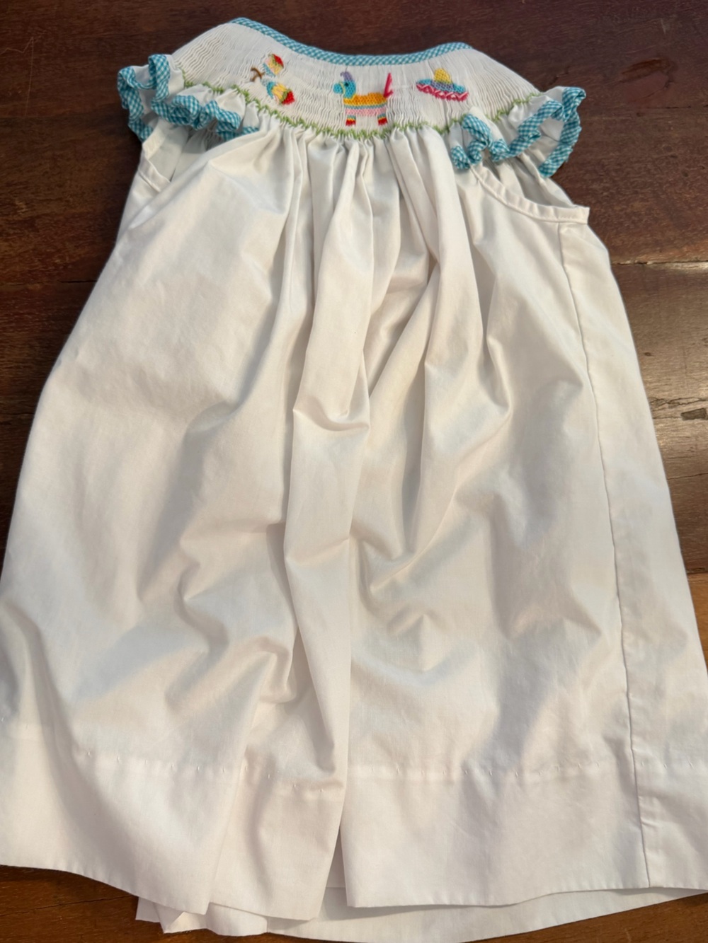 White Smocked Dress Shirt with Blue Trim